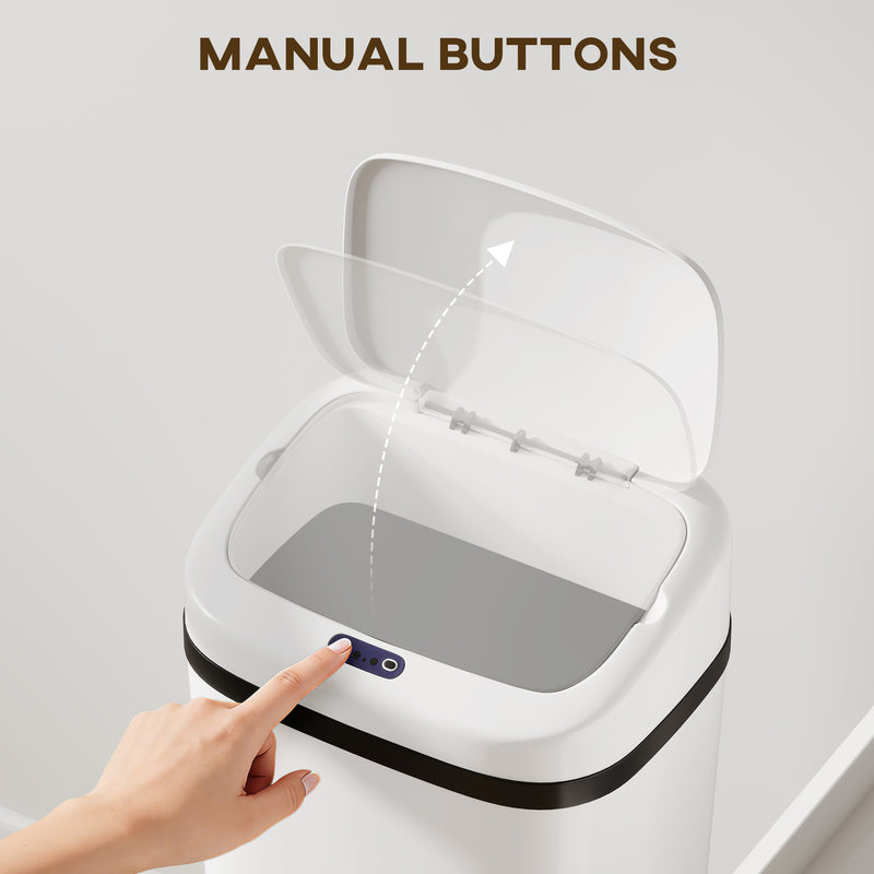 50L Touchless Kitchen Bin with Motion Sensor for Hygienic Waste Disposal White AOSOM