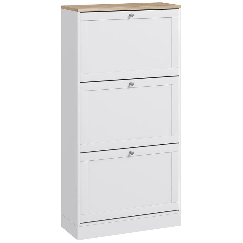 Modern Three Drawer Shoe Storage Cabinet With Slim Space Saving Design, White