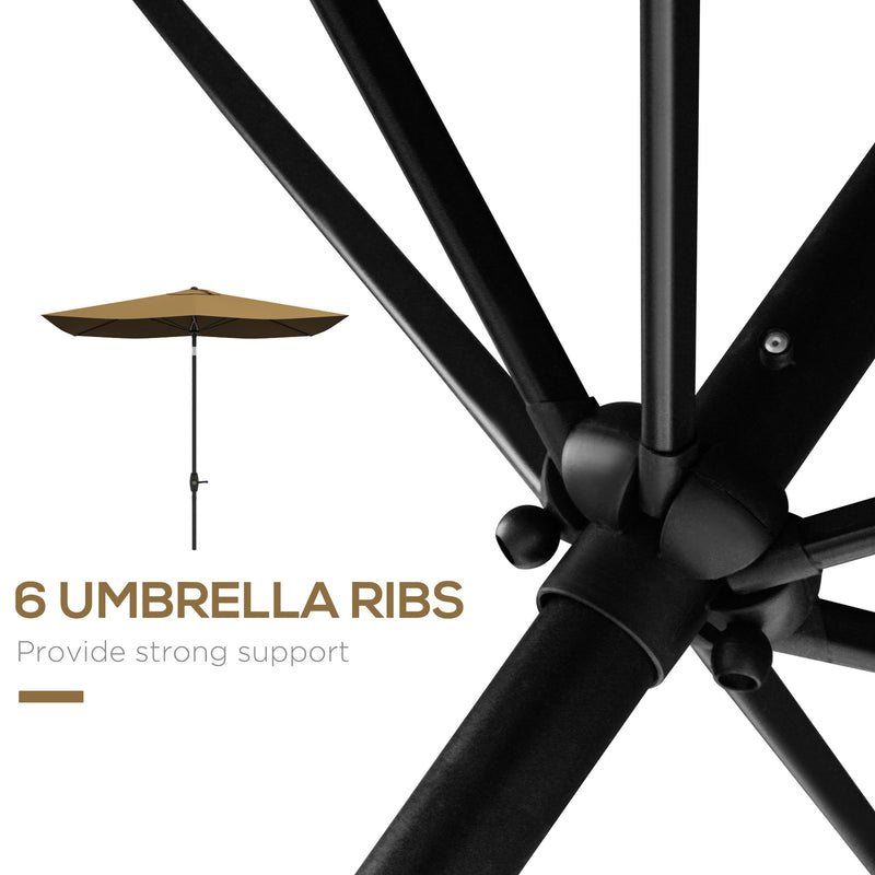 Brown 2 x 3m Rectangular Garden Parasol with Crank Tilt Aluminium Pole Sun Shade
