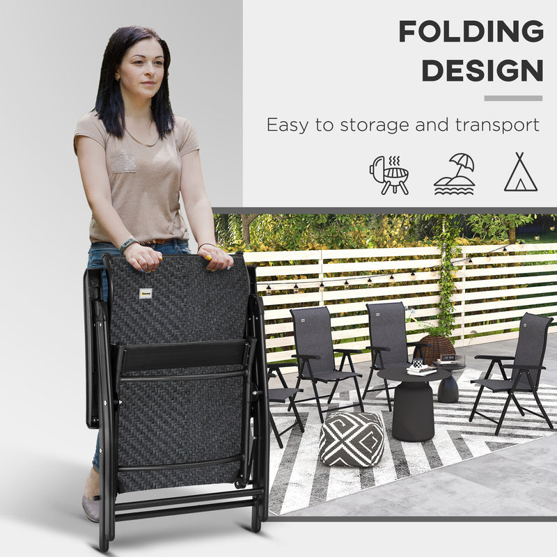 Set of 4 Grey Folding Garden Chairs with 7 Position Reclining Backs for Outdoor Use