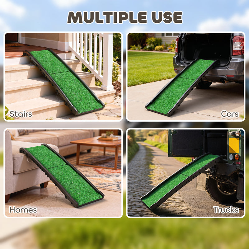 Foldable Dog Ramp with Non Slip Surface Ideal for Cars and Home Use, Black AOSOM
