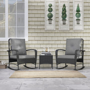 Three Piece Rattan Rocking Chair Bistro Set Black by Outsunny