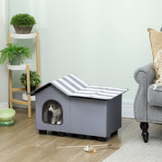 Weatherproof Outdoor Cat House with Elevated Base and Cushion for Winter Comfort Grey