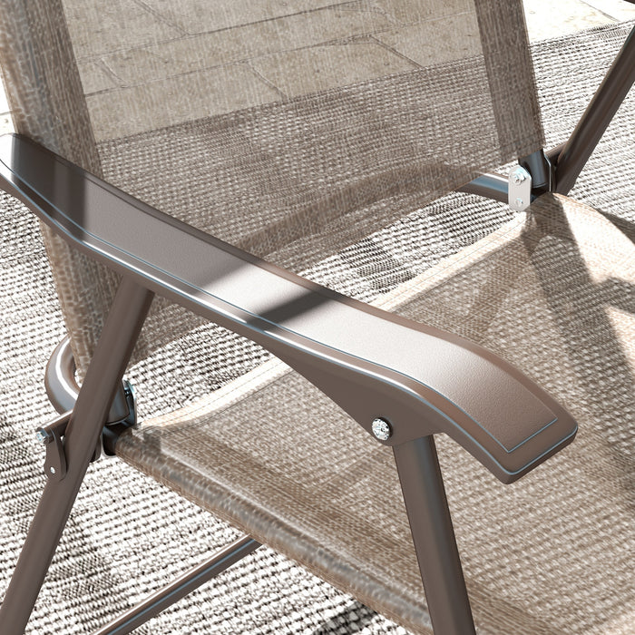 Set of 2 Folding Garden Chairs with Breathable Mesh Seats in Mixed Brown by Outsunny