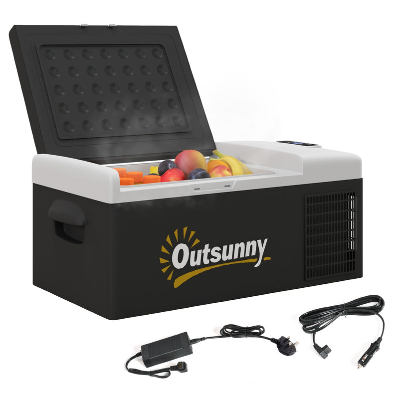 16L Portable Car Fridge with Adjustable Temperature for Travel and Camping Black Grey AOSOM