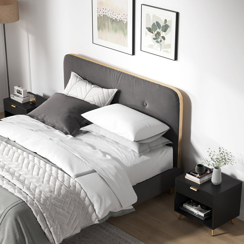 Set of 2 Bedside Tables with Drawer and Shelf Ideal for Bedroom Storage Black Gold Tone