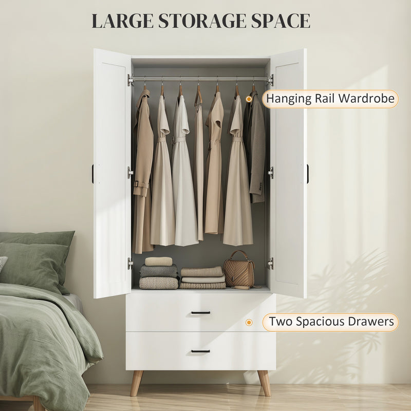 Wardrobe with Deep Hanging Space and Drawers for Organised Bedroom Storage White