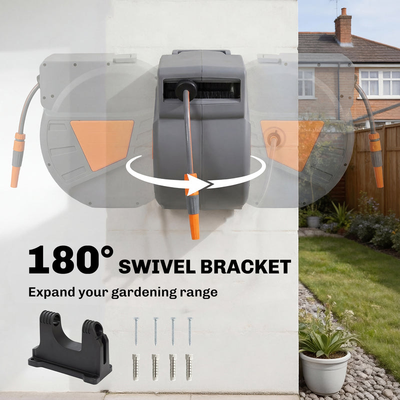 Retractable Garden Hose Reel With 40m Tangle Free Hose for Easy Watering and Cleaning Orange Outsunny