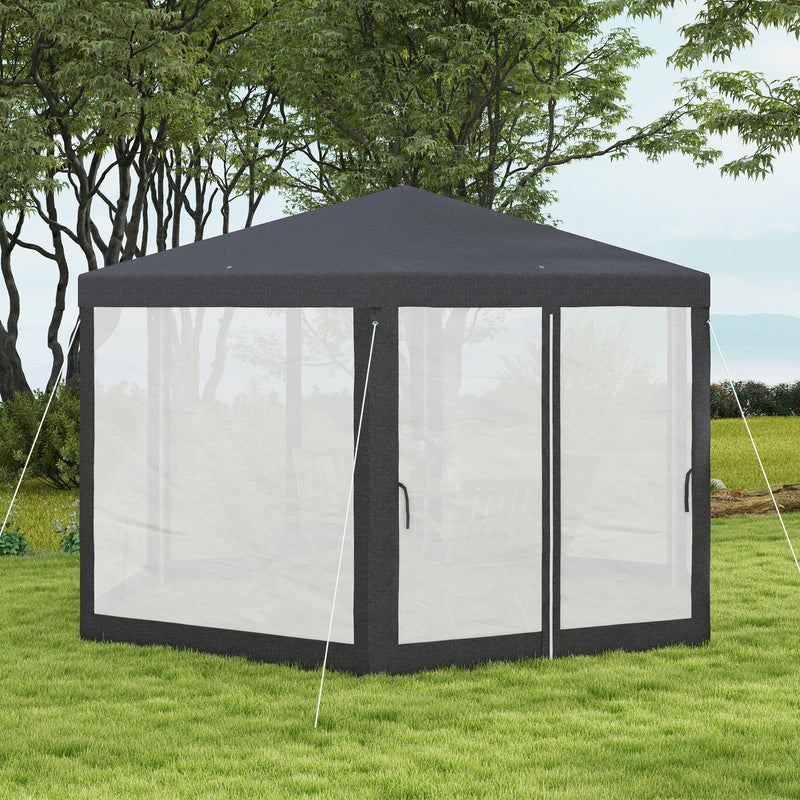 4M Hexagon Gazebo With Netting Dark Grey Outdoor Canopy Tent For Garden Events By Outsunny