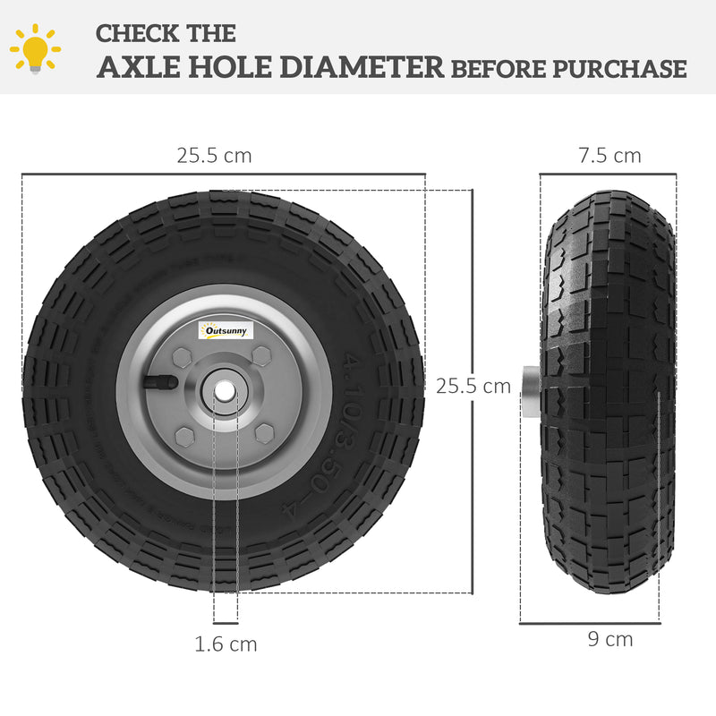 Set of 4 Black 10 Inch Pneumatic Wheelbarrow Replacement Wheels for Garden Carts and Sack Trucks by Outsunny AOSOM