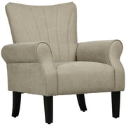 High Back Upholstered Accent Armchair with Rolled Arms and Wood Legs for Lounge, Beige