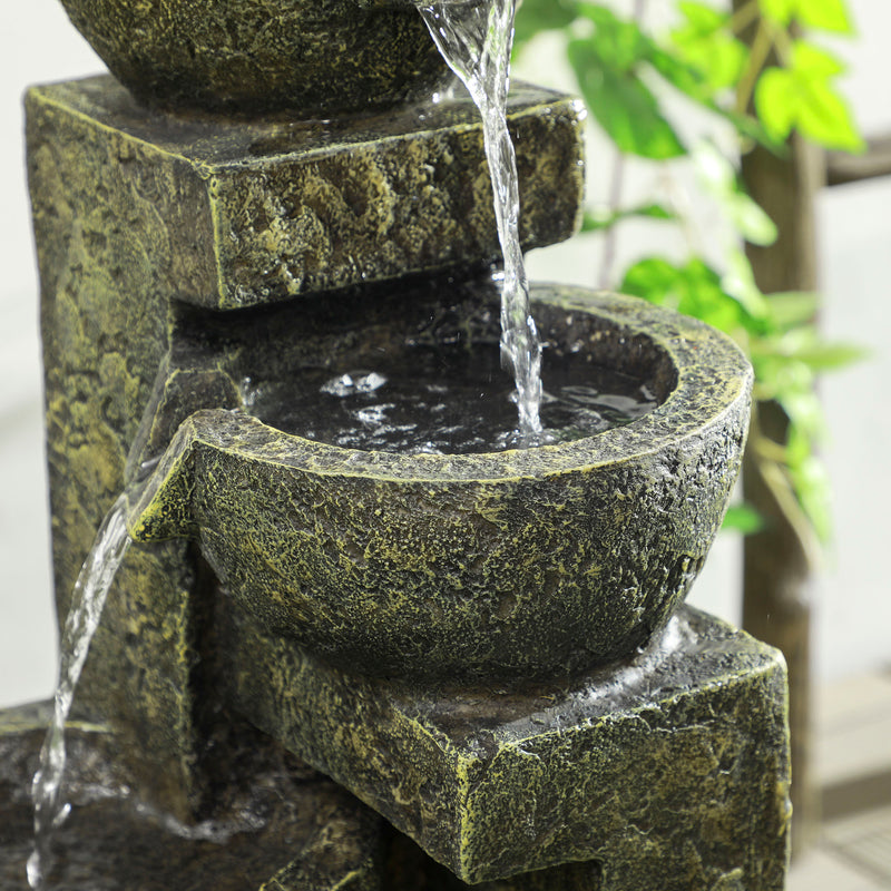 4 Tier Garden Water Fountain Feature with Stone Effect Bowls and Adjustable Water Flow
