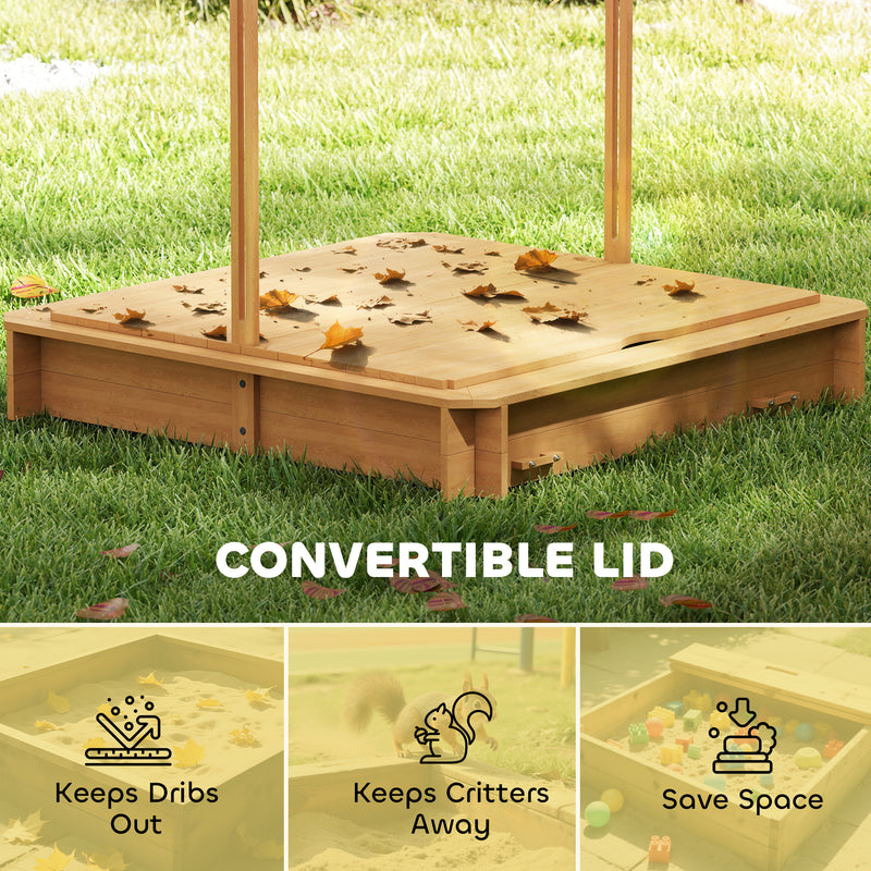 Wooden Kids Sandpit With Seating for Outdoor Garden Playtime Fun Square Design Natural