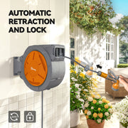 Wall Mounted Retractable Garden Hose Reel 30m With Auto Rewind And Spray Nozzle Orange AOSOM