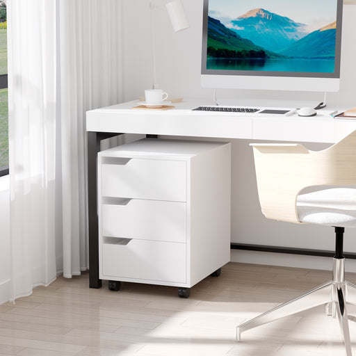 3 Drawer Mobile Filing Cabinet With Wheels For Home Office Organisation, White