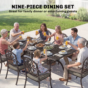 Patio Dining Set for 8 Cast Aluminium with Cushioned Chairs and Weatherproof Table, Bronze and Khaki Outsunny