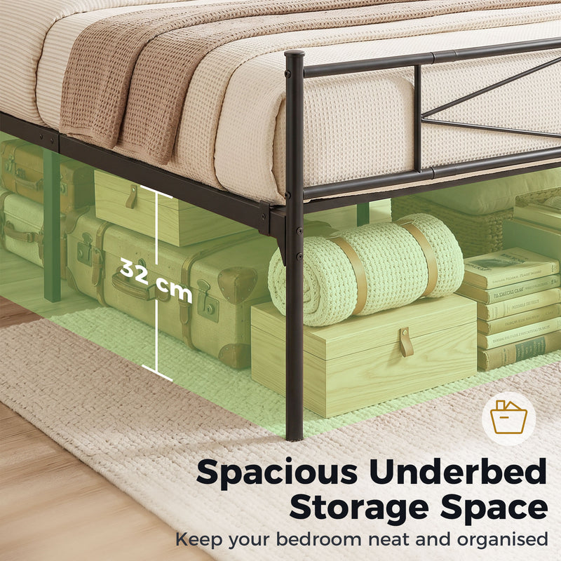 Double Bed Frame with Underbed Storage and Sturdy Steel Support Black