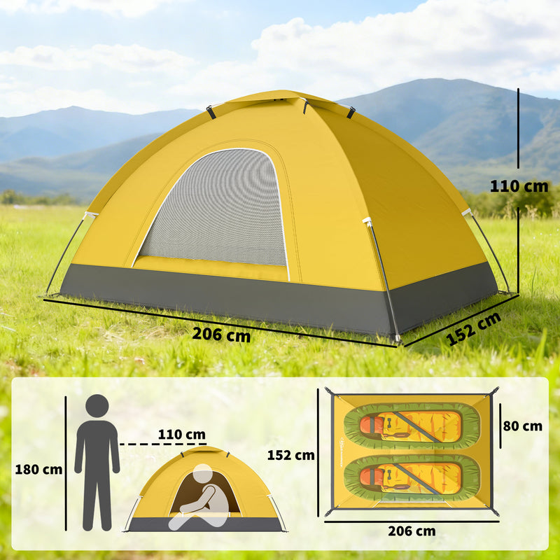 2 Person Camping Tent with Mesh Windows for Easy Setup and Extra Space Yellow