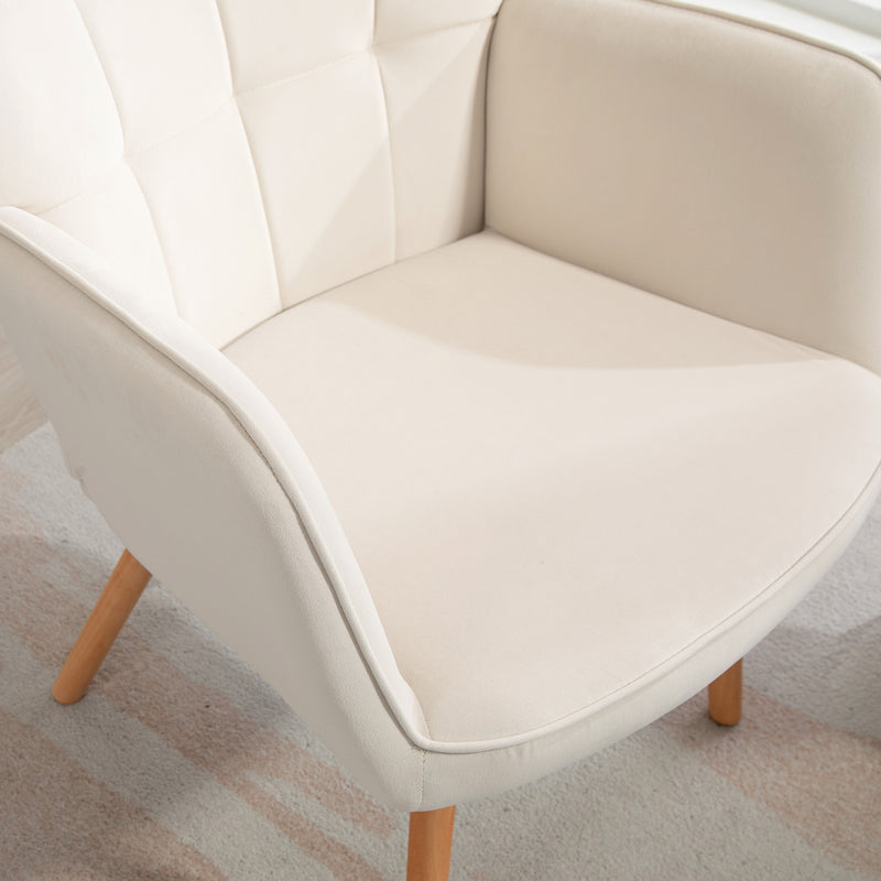 Set of 2 Velvet Wingback Armchairs with Wood Legs for Lounge or Living Room Cream White AOSOM