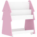 3 Tier Kids Bookshelf With Toy Storage And Wheels For Bedroom Or Playroom Pink AOSOM