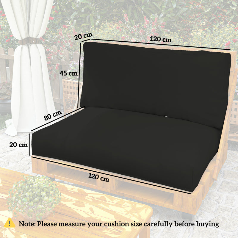 Black 2 Seater Pallet Furniture Cushions 20 cm Thick UPF20+ Fabric by Outsunny