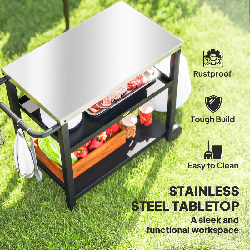 Charcoal Grey Outdoor BBQ Trolley With Stainless Steel Top and Storage by Outsunny