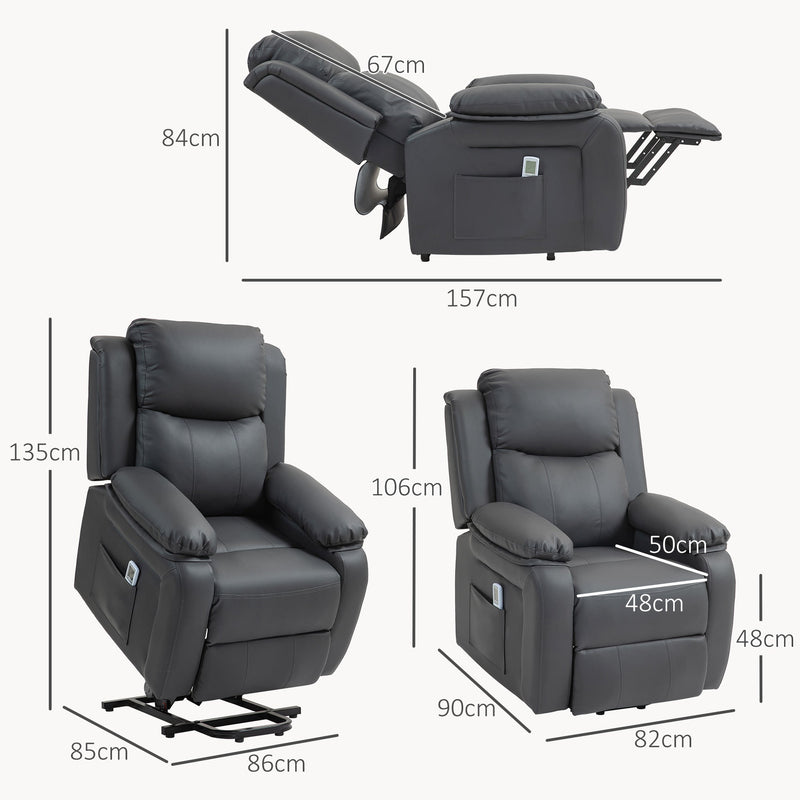Electric Riser Recliner Chair Dark Grey - reclined