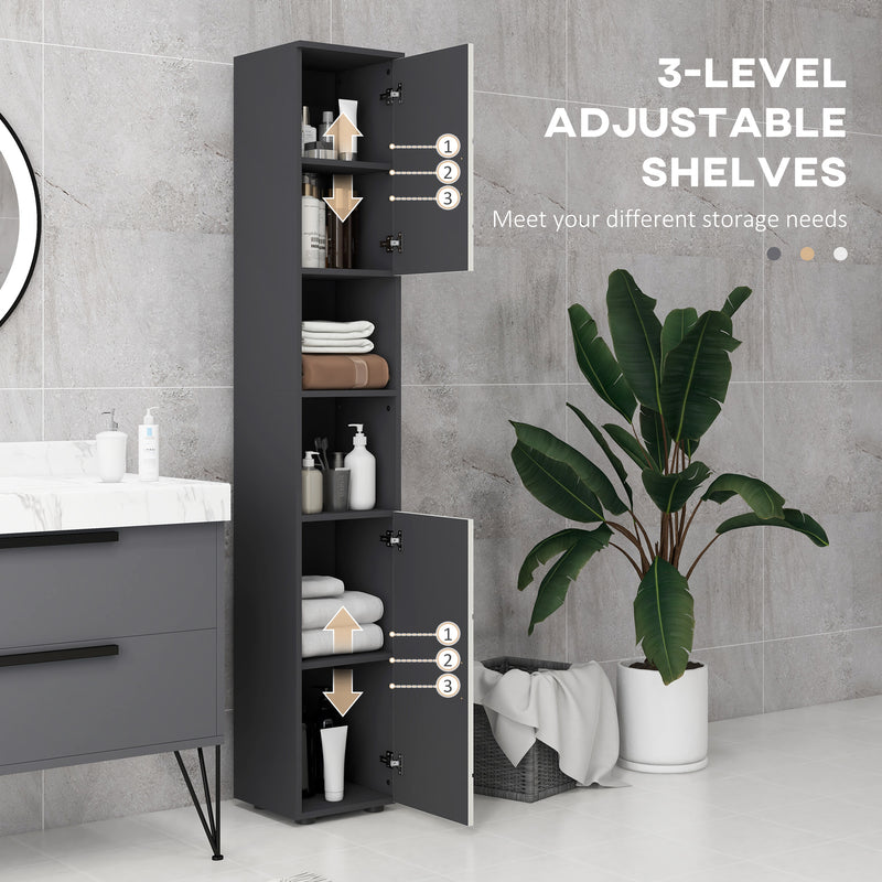 Tall Bathroom Storage Cabinet With Adjustable Shelves For Towels And Toiletries Grey