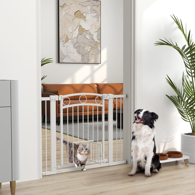 Tall Pet Safety Gate with Door 77cm High Adjustable 76-104cm for Stairs and Doorways by PawHut