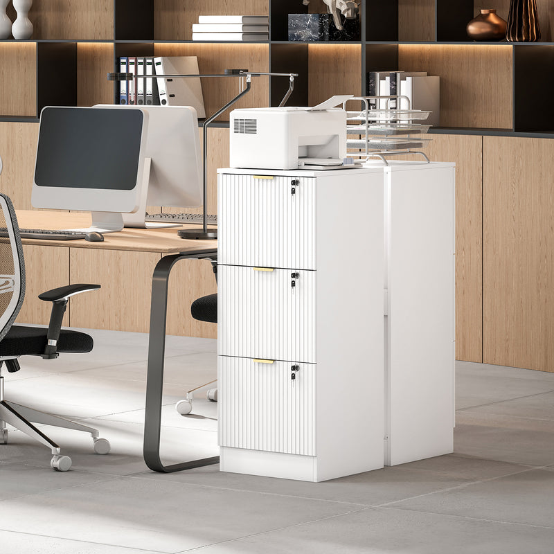 Filing Cabinet with Lockable Drawers and Printer Shelf for Home Office Organisation White AOSOM