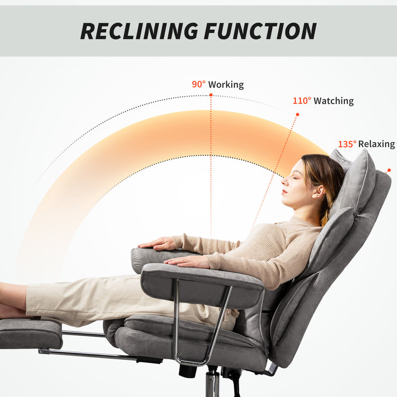 Grey Reclining Office Chair With Lumbar Support Pillow For Comfortable Home Working