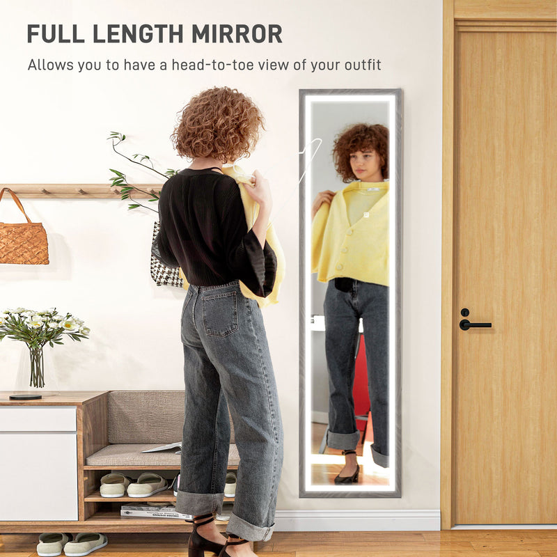 Full Length Mirror with Adjustable LED Light Grey by HOMCOM