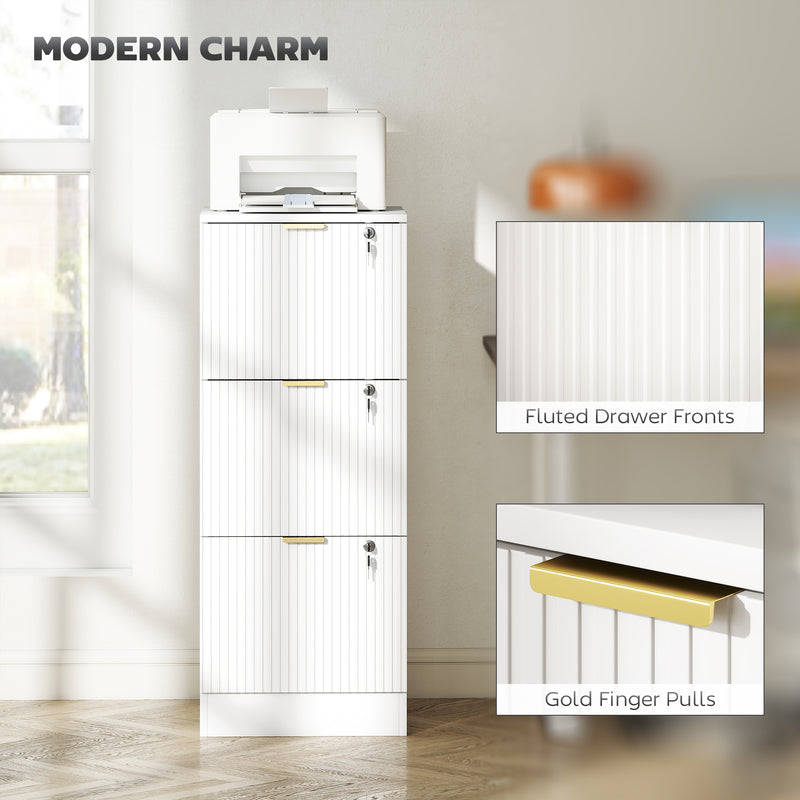 Filing Cabinet with Lockable Drawers and Printer Shelf for Home Office Organisation White AOSOM