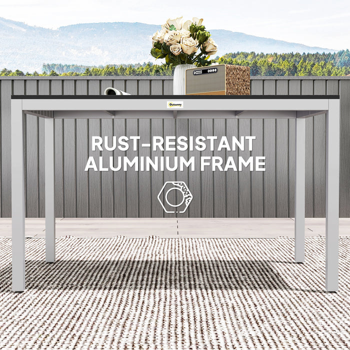 Black Patio Dining Table for 4 to 6 with Slatted Top and Aluminium Frame by Outsunny