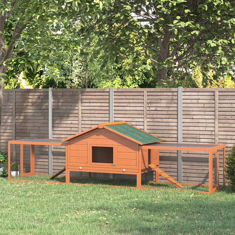 Wooden Guinea Pig Hutch with Ramp Two-Level Shelter for Outdoor Use Golden Red AOSOM