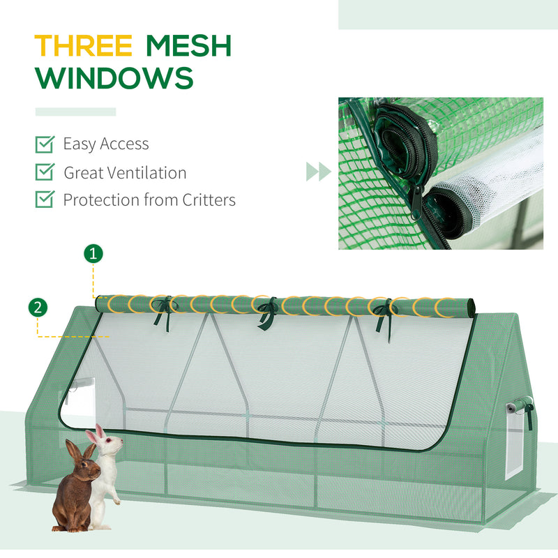 Portable Mini Polytunnel Greenhouse With Mesh Windows Ideal for Outdoor Growing Green