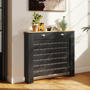 Radiator Cover with Drawer for Hallway Safety and Storage Slim Slatted Black Wood Effect Homcom