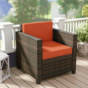 Rattan Garden Armchair With Cushion For Outdoor Relaxing Patio Seating Mixed Brown Orange Outsunny