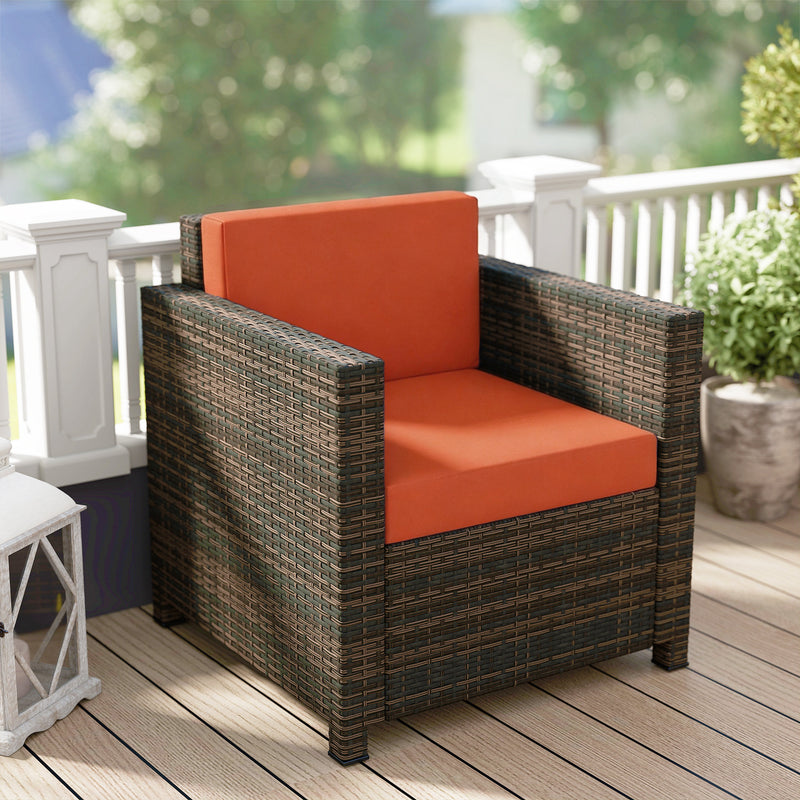 Rattan Garden Armchair With Cushion For Outdoor Relaxing Patio Seating Mixed Brown Orange Outsunny
