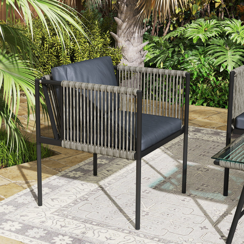 Grey 4 Seater Rattan Garden Furniture Set with Cushions and Glass Table by Outsunny