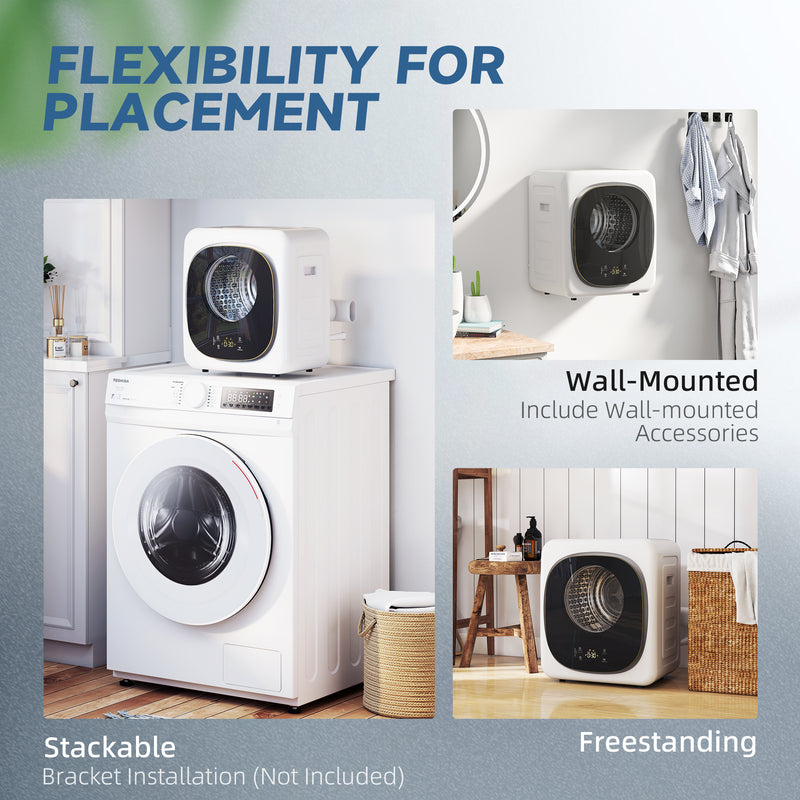 Portable 4kg Vented Tumble Dryer with Smart Sensor Timer and 5 Modes for Small Spaces White