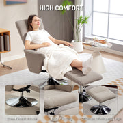Beige Velvet Swivel Recliner Chair with Footstool for Lounge or Office with Steel Base