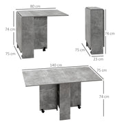 Folding Drop Leaf Dining Table with Storage Shelves and Wheels for Small Kitchens Cement Grey