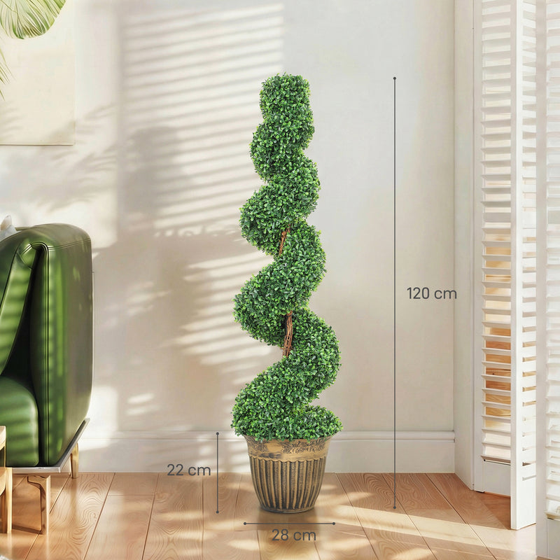 Artificial Spiral Boxwood Trees Set of 2 for Easy Year Round Greenery Indoors or Outdoors Green AOSOM