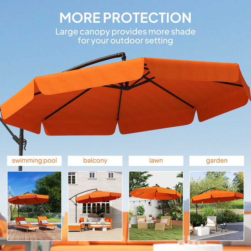 Orange 2.7m Cantilever Garden Parasol with Adjustable Crank Arm by Outsunny