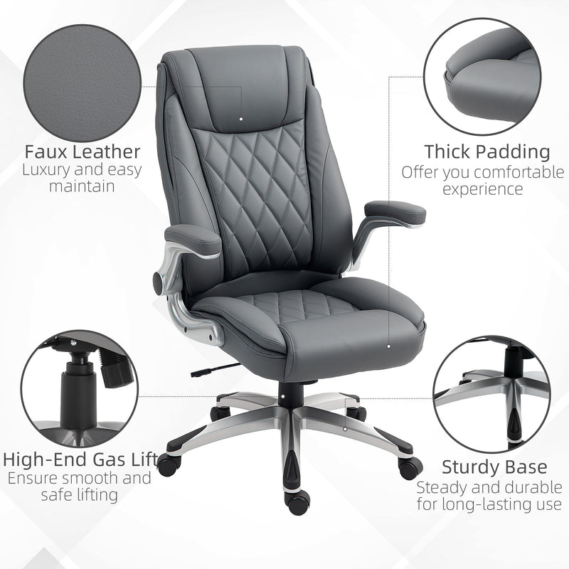 Dark Grey Faux Leather Executive Swivel Office Chair With Padded Arms by Vinsetto