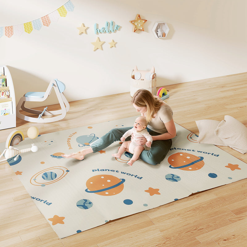 Foldable Baby Play Mat Reversible and Waterproof for Crawling and Tummy Time Blue AOSOM