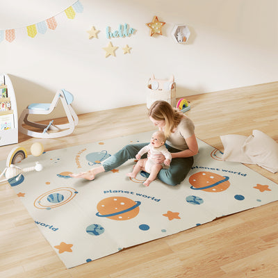 Foldable Baby Play Mat Reversible and Waterproof for Crawling and Tummy Time Blue AOSOM