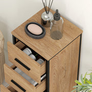 Slim Oak Bathroom Storage Cabinet With 4 Drawers For Organising Toiletries