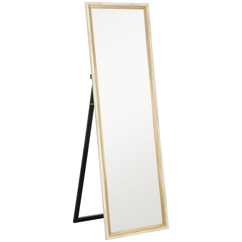 Two Tone Full Length Mirror White and Oak Effect 162 cm Tall Modern Bedroom Decor